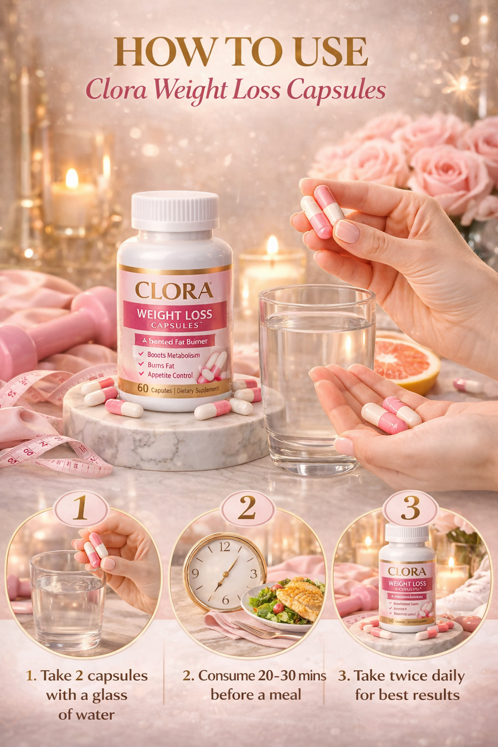 clora Weight Loss Supplement For Women & Men | Helps Manage Cravings, Calories & Carbs | Boost Metabolism | L Carnitine & ACV - Apple Cider Vinegar | 30 Capsules