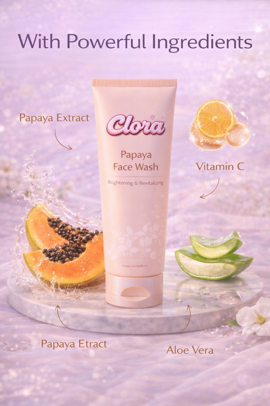CLORA Herbal Papaya Face Wash For Glowing and Clear Skin with Papaya & Bilberry extract | Gentle Cleanser For Brightens Skin, Removes Pigmentation & Dark Spots | For All Skin Types | For Men & Women - 120ML