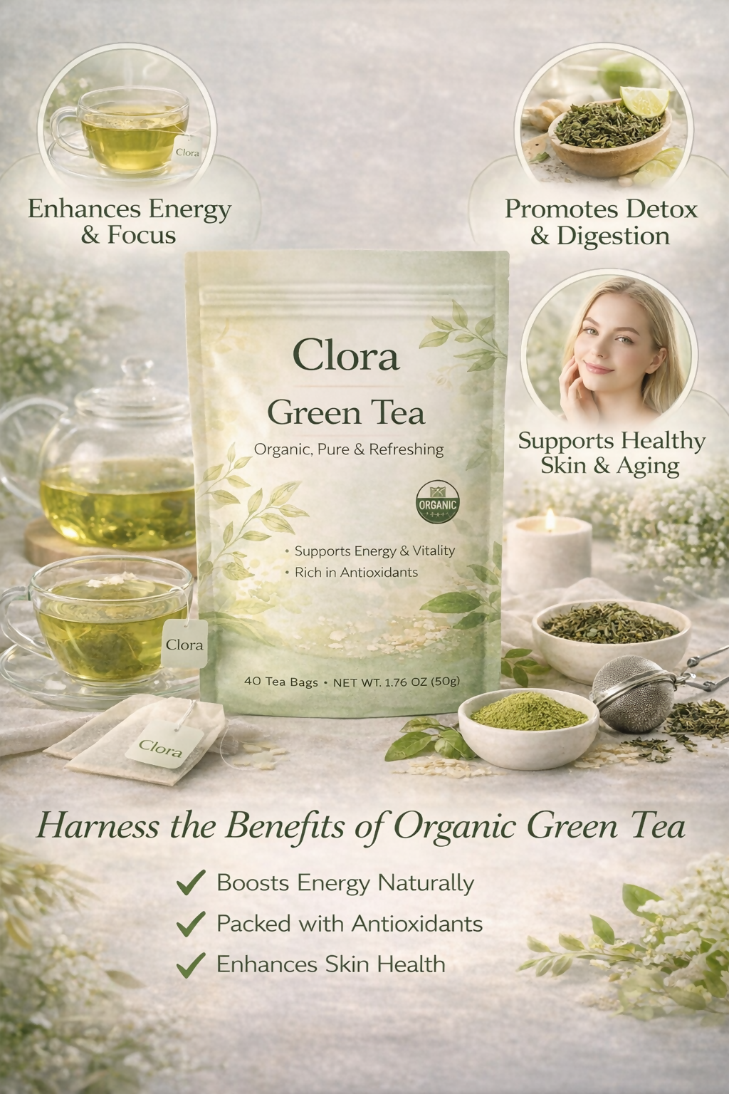 clora Lemongrass Ginger I 25 Tea Bags I Tasty Green Tea I Reduce Bally Fat