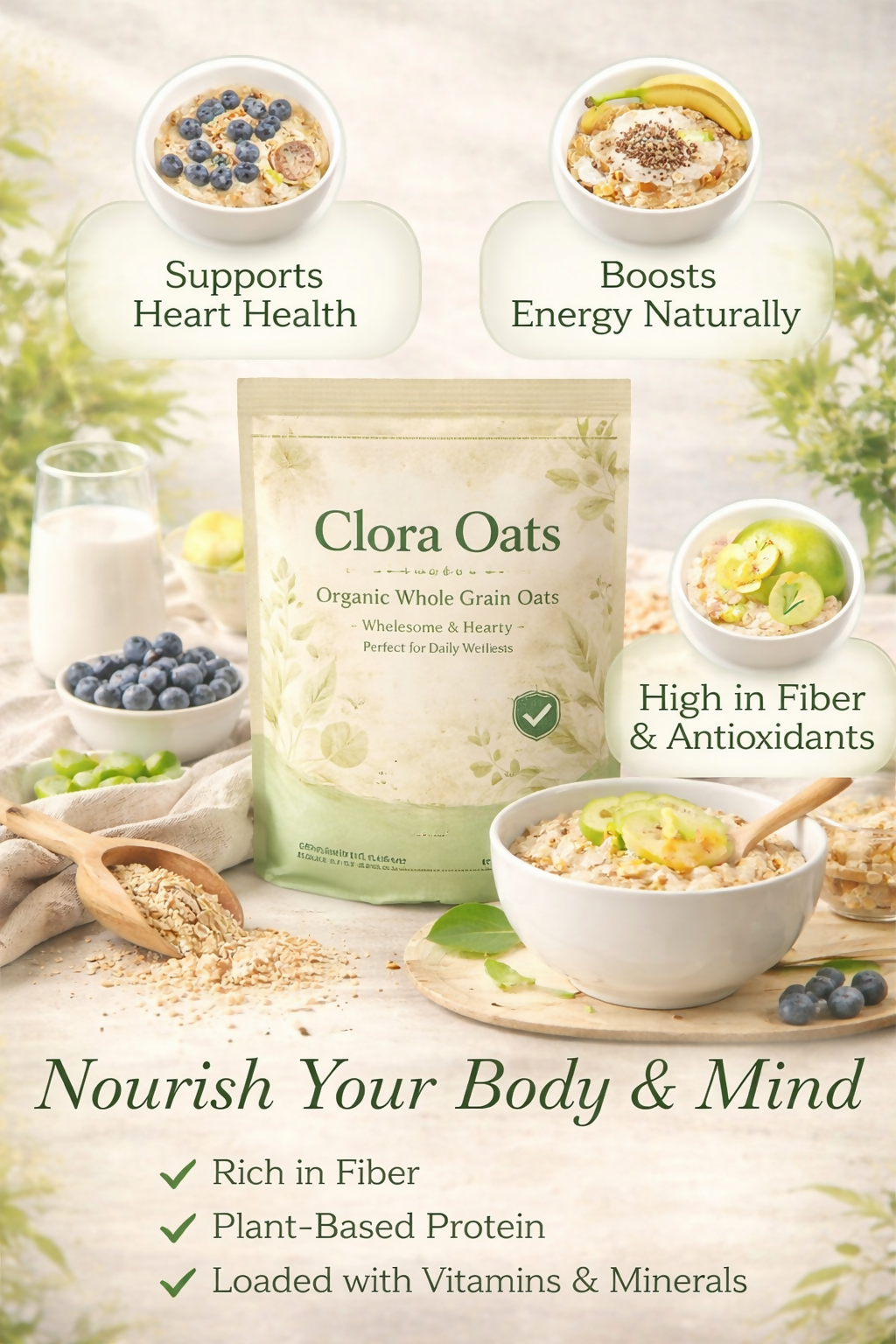 clora High Protein Super Oats Chocolate 400g – Rolled Oats, Natural Peanut Butter, Cocoa Powder, Nuts & Seeds – 22g Protein, Source of Dietary Fibre & Healthy Fats, No Added Sugar & Salt