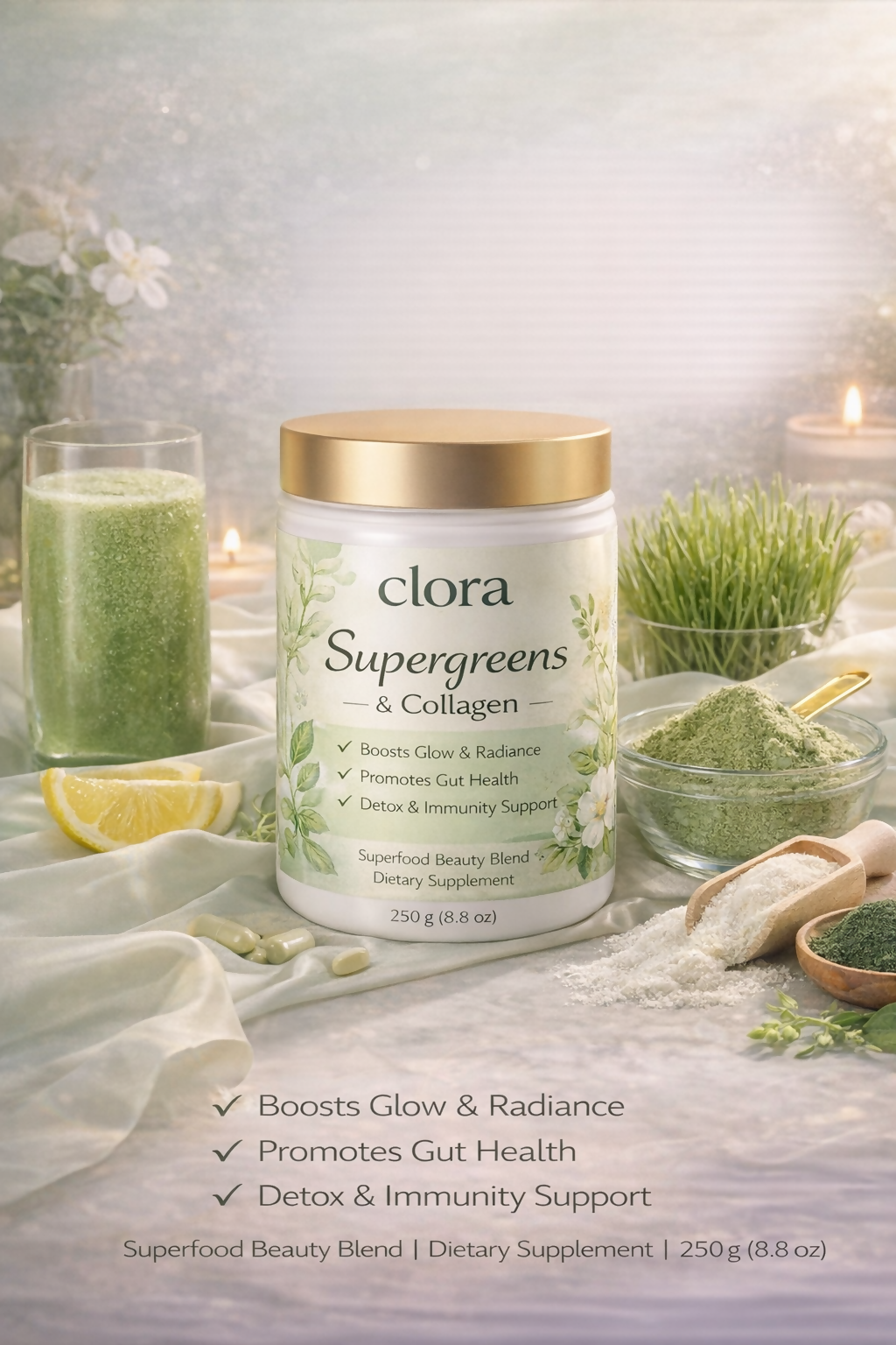 clora Ultimate Health Powder for Women & Men | Daily Supplement with 63+Vitamins, Minerals, Probiotics, and Superfoods | Daily Greens | Gut Health supplement, Energy, Immunity (15 Servings)